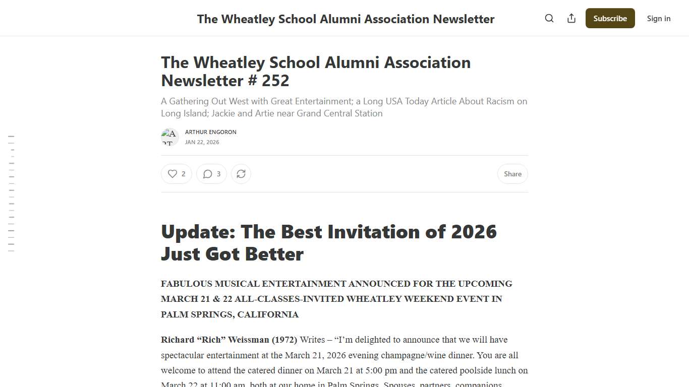 The Wheatley School Alumni Association Newsletter # 252